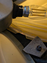 Load image into Gallery viewer, Vintage Art Deco Shell Flower Pendant Light With Frosted Glass Shades, 4-Light Brass Tone Chandelier