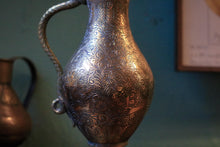 Load image into Gallery viewer, Vintage Engraved Indian Ewer Jug - Cobra Handle - Floral Bird Etched Pitcher
