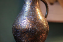 Load image into Gallery viewer, Vintage Engraved Indian Ewer Jug - Cobra Handle - Floral Bird Etched Pitcher