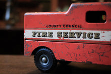 Load image into Gallery viewer, Vintage Tri-Ang County Council Fire Service Tin Toy Truck, Red Metal Lorry, Midcentury Collectors Display Piece, 36cm