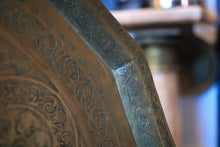 Load image into Gallery viewer, Large Antique Islamic Brass Tray - Arabic Calligraphy - Octagonal Engraved Serving Tray - 59cm / 23.2in