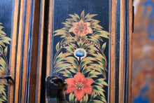 Load image into Gallery viewer, Hand Painted Indian Folk Art Cabinet With Floral Panels - Small Storage Cupboard With Drawer