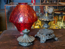 Load image into Gallery viewer, 1950's Large Carl Falkenstein Table Lamp With Ruby Red Embossed Glass Shade - Rewired