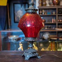 Load image into Gallery viewer, 1950's Large Carl Falkenstein Table Lamp With Ruby Red Embossed Glass Shade - Rewired