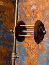 Load image into Gallery viewer, Antique Double Spool Stand - Turned Wood Reels On Metal Pole - Atelier Sewing Thread Holder