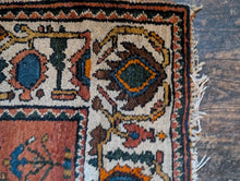 Load image into Gallery viewer, 4'11" x 3'5" - Vintage Kurdish Geometric Wool Rug With Medallion Design - Indigo Blue, Terracotta & Soft Ivory - 152 x 103 cm