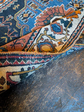 Load image into Gallery viewer, 4'11" x 3'5" - Vintage Kurdish Geometric Wool Rug With Medallion Design - Indigo Blue, Terracotta & Soft Ivory - 152 x 103 cm