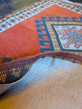 Load image into Gallery viewer, 4'3" x 3'2" - Vintage Anatolian Geometric Wool Rug - Terracotta Orange, Sky Blue & Soft Ivory - 129 x 96 cm