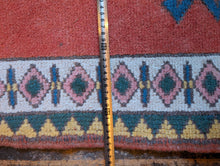 Load image into Gallery viewer, 4'3" x 3'2" - Vintage Anatolian Geometric Wool Rug - Terracotta Orange, Sky Blue & Soft Ivory - 129 x 96 cm
