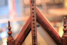 Load image into Gallery viewer, Antique Jerome & Co Alarm Steeple Mantel Clock - Gothic Revival Rose Glass - Working American Shelf Clock, 39cm