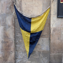 Load image into Gallery viewer, Large Vintage Nautical Signal Pennant Flag Textile - Blue & Yellow Maritime Wall Hanging - 149 x 104 cm