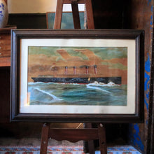 Load image into Gallery viewer, Stormy Seascape With Clipper And Icebergs — Signed Vintage Oil On Canvas In Gilt Frame
