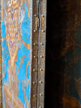 Load image into Gallery viewer, Antique Six-Panel Folding Screen Room Divider - Blue & Gilt Baroque Panels With Damask Reverse - 1.8m Tall