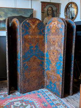 Load image into Gallery viewer, Antique Six-Panel Folding Screen Room Divider - Blue & Gilt Baroque Panels With Damask Reverse - Approx 1.8m Tall