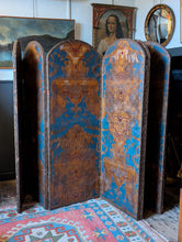 Load image into Gallery viewer, Antique Six-Panel Folding Screen Room Divider - Blue & Gilt Baroque Panels With Damask Reverse - 1.8m Tall