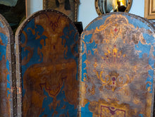 Load image into Gallery viewer, Antique Six-Panel Folding Screen Room Divider - Blue & Gilt Baroque Panels With Damask Reverse - 1.8m Tall