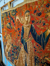 Load image into Gallery viewer, Vintage Medieval Style Woven Tapestry Wall Hanging With Falconer & Lion - 121.5 x 77 cm - With 146 cm Pole