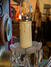 Load image into Gallery viewer, Vintage C.1930's Crystal 3-Arm Chandelier With Chrome Arms & Frosted Glass Stem - Ship’s Cabin Provenance