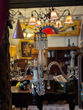 Load image into Gallery viewer, Vintage C.1930's Crystal 3-Arm Chandelier With Chrome Arms & Frosted Glass Stem - Ship’s Cabin Provenance