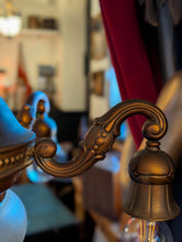 Load image into Gallery viewer, Vintage C.1930 Brass 4-Arm Chandelier With Frosted Etched Glass Bowl Shade - Neoclassical Empire Revival Ceiling Light