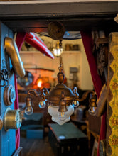 Load image into Gallery viewer, Vintage C.1930 Brass 4-Arm Chandelier With Frosted Etched Glass Bowl Shade - Neoclassical Empire Revival Ceiling Light