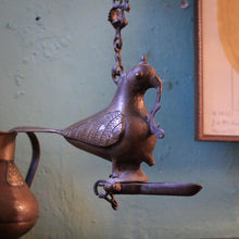 Load image into Gallery viewer, Antique Indian Hanging Diya Oil Lamp - Bird Form Bronze Temple Lantern