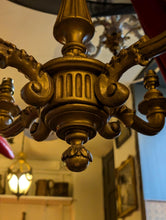 Load image into Gallery viewer, Vintage Gilt Wood 5-Arm Chandelier Rewired, Neoclassical Ceiling Light, 52cm Tall x 49cm Wide