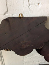 Load image into Gallery viewer, Antique Carved Wooden Corner Wall Brackets Pair - Gothic Revival Grotesque Mask Corbels - 21cm Tall x 23cm