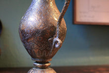 Load image into Gallery viewer, Vintage Engraved Indian Ewer Jug - Cobra Handle - Floral Bird Etched Pitcher