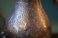 Load image into Gallery viewer, Vintage Engraved Indian Ewer Jug - Cobra Handle - Floral Bird Etched Pitcher