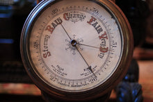 Load image into Gallery viewer, Antique Carved Wooden Barometer & Thermometer - Weather Station - 1902