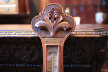 Load image into Gallery viewer, Antique Carved Wooden Barometer & Thermometer - Weather Station - 1902