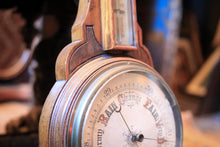 Load image into Gallery viewer, Antique Carved Wooden Barometer & Thermometer - Weather Station - 1902