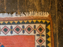 Load image into Gallery viewer, 4'3" x 3'2" - Vintage Anatolian Geometric Wool Rug - Terracotta Orange, Sky Blue & Soft Ivory - 129 x 96 cm