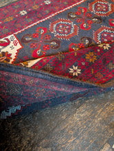 Load image into Gallery viewer, 3'7" x 6'5" - Vintage Afghan Baluch (Baluchi) Tribal Hand-Knotted Wool Rug - Madder Red, Indigo & Ivory - 109 x 196 cm