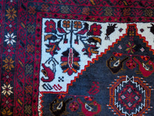 Load image into Gallery viewer, 3'7" x 6'5" - Vintage Afghan Baluch (Baluchi) Tribal Hand-Knotted Wool Rug - Madder Red, Indigo & Ivory - 109 x 196 cm