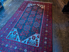 Load image into Gallery viewer, 3'7" x 6'5" - Vintage Afghan Baluch (Baluchi) Tribal Hand-Knotted Wool Rug - Madder Red, Indigo & Ivory - 109 x 196 cm