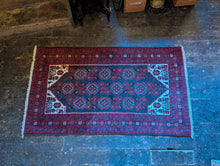 Load image into Gallery viewer, 3'7" x 6'5" - Vintage Afghan Baluch (Baluchi) Tribal Hand-Knotted Wool Rug - Madder Red, Indigo & Ivory - 109 x 196 cm