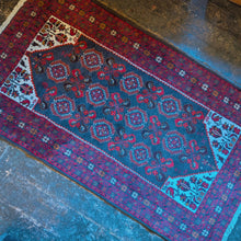Load image into Gallery viewer, 3'7" x 6'5" - Vintage Afghan Baluch (Baluchi) Tribal Hand-Knotted Wool Rug - Madder Red, Indigo & Ivory - 109 x 196 cm