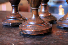 Load image into Gallery viewer, Set Of Four Vintage Turned Wooden Candlesticks With Brass Sconces - 30cm / 11.8" Tall