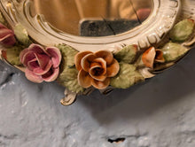 Load image into Gallery viewer, Vintage C.1950's Sherholtz Dresden Hand-Painted Porcelain Cherub Wall Mirror - VNP - Rose Garland Rococo - 63 x 24 cm