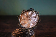 Load image into Gallery viewer, Antique Ornate Embossed Brass Pill Box / Trinket Box - Floral Scrollwork - Jewelry Ring Box - 6.8 cm