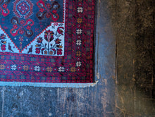 Load image into Gallery viewer, 3'7" x 6'5" - Vintage Afghan Baluch (Baluchi) Tribal Hand-Knotted Wool Rug - Madder Red, Indigo & Ivory - 109 x 196 cm