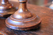 Load image into Gallery viewer, Set Of Four Vintage Turned Wooden Candlesticks With Brass Sconces - 30cm / 11.8" Tall