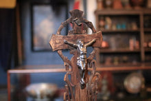 Load image into Gallery viewer, Antique Carved Wooden Crucifix With Metal Corpus - Black Forest - 43 cm / 16.9"