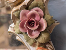 Load image into Gallery viewer, Vintage C.1950's Sherholtz Dresden Hand-Painted Porcelain Cherub Wall Mirror - VNP - Rose Garland Rococo - 63 x 24 cm