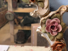 Load image into Gallery viewer, Vintage C.1950's Sherholtz Dresden Hand-Painted Porcelain Cherub Wall Mirror - VNP - Rose Garland Rococo - 63 x 24 cm