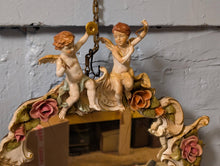 Load image into Gallery viewer, Vintage C.1950's Sherholtz Dresden Hand-Painted Porcelain Cherub Wall Mirror - VNP - Rose Garland Rococo - 63 x 24 cm