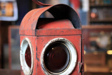Load image into Gallery viewer, Vintage Railway Signal Lamp - Distressed Red Oil Lantern With Twin Red Lenses - 35cm