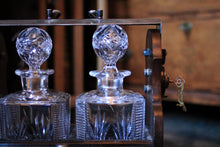 Load image into Gallery viewer, Vintage Locking Tantalus Decanter Box With Key - Cut Glass Decanters & Tumblers